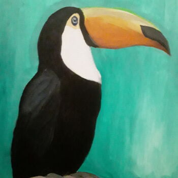 Картина под названием "Solar toucan" - Иван Скрипель, Подлинное произведение искусства, Акрил Установлен на Деревянная рама…
