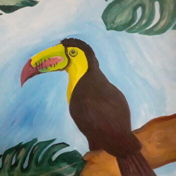 Картина под названием "Tropical bird" - Иван Скрипель, Подлинное произведение искусства, Темпера