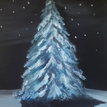 「Winter spruce」というタイトルの絵画 Иван Скрипельによって, オリジナルのアートワーク, グワッシュ水彩画