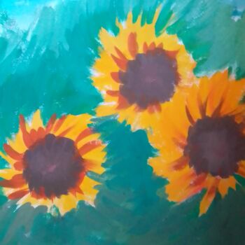 Peinture intitulée "Abstract sunflowers" par Ivan Skripel, Œuvre d'art originale, Gouache