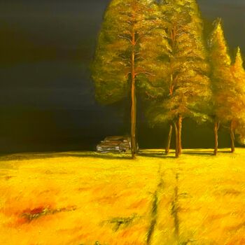 Картина под названием "Searching in trees" - Ivan Telegin, Подлинное произведение искусства, Масло