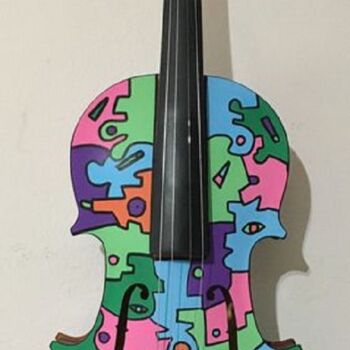 Sculpture titled "Violino POP!!" by Ivan Todaro, Original Artwork, Wood