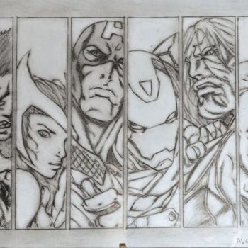 Drawing titled "Avengers marvel" by Ivan Yanshin, Original Artwork, Pencil
