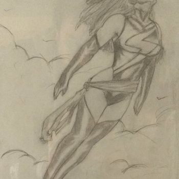 Drawing titled "Captain Marvel" by Ivan Yanshin, Original Artwork, Pencil