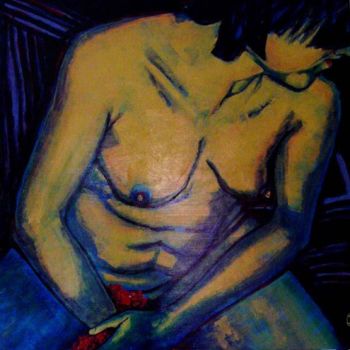 Painting titled "femme en bleu 1" by Ivan, Original Artwork