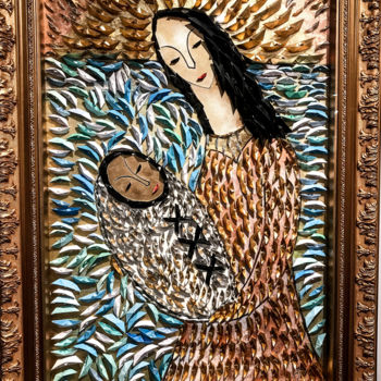 Pintura intitulada "La Mère et l'enfant…" por Ivan Hor, Obras de arte originais, Acrílico
