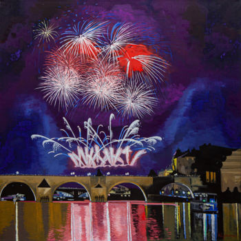 Pittura intitolato "Fireworks. New Year…" da Ivan Klymenko, Opera d'arte originale, Olio