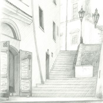 Dibujo titulada "Steps Loretanskaya,…" por Ivan Klymenko, Obra de arte original, Lápiz