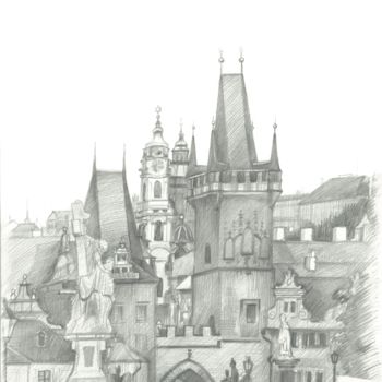 Desenho intitulada "Mala Strana, Prague…" por Ivan Klymenko, Obras de arte originais, Lápis