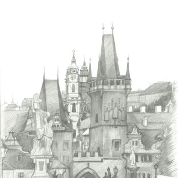 Disegno intitolato "Mala Strana, Prague…" da Ivan Klymenko, Opera d'arte originale, Matita