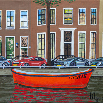 Peinture intitulée "Red boat, Amsterdam" par Ivan Klymenko, Œuvre d'art originale, Huile