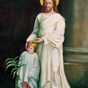 Schilderij getiteld "Ісус і хлопчик" door Ivan Maksimko, Origineel Kunstwerk, Olie