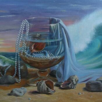 Painting titled "Море в бокале" by Diana Nagornaia, Original Artwork, Oil