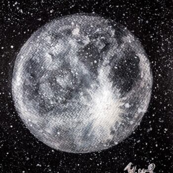 Schilderij getiteld "Silver-grey moon" door Ivanna Mois, Origineel Kunstwerk, Aquarel