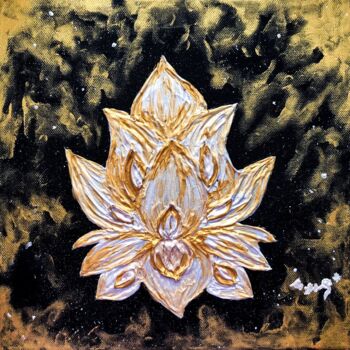 Painting titled "Golden lotus" by Ivanna Mois, Original Artwork, Acrylic