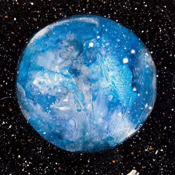 Schilderij getiteld "Light blue moon" door Ivanna Mois, Origineel Kunstwerk, Aquarel