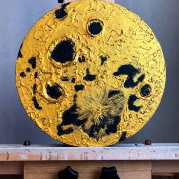 Painting titled "Golden Moon" by Ivanna Mois, Original Artwork, Acrylic Mounted on Wood Stretcher frame
