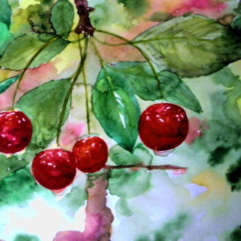Painting titled "cherry" by Svetlana Ivanova, Original Artwork, Watercolor