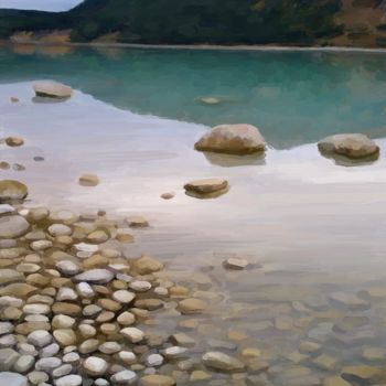 Digitale Kunst getiteld "lake-stones" door Iva West, Origineel Kunstwerk, Digitaal Schilderwerk