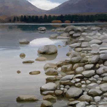 Digital Arts titled "lake-stones 2" by Iva West, Original Artwork, Digital Painting