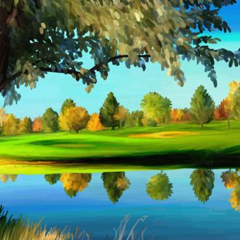 Digital Arts titled "Golf on sunny day" by Iva West, Original Artwork, Digital Painting