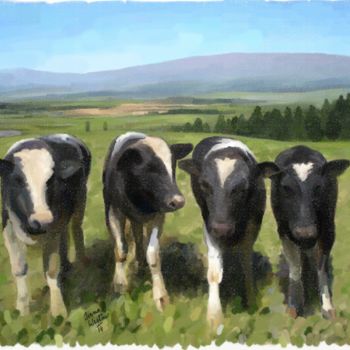 Digital Arts titled "Curious Cows" by Iva West, Original Artwork, Digital Painting
