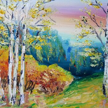 Картина под названием "Birches in the autu…" - Ivelina Hrytsylo, Подлинное произведение искусства, Масло