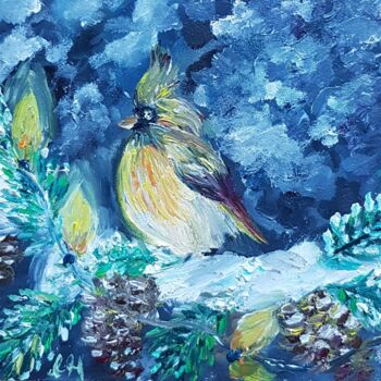 Malarstwo zatytułowany „Winter bird” autorstwa Ivelina Hrytsylo, Oryginalna praca, Olej