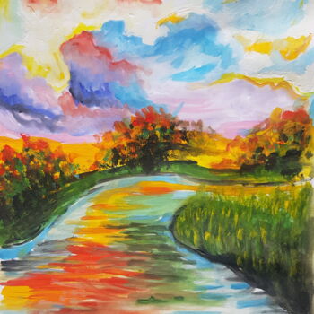 Pintura titulada "River in the mounta…" por Ivelina Hrytsylo, Obra de arte original, Gouache