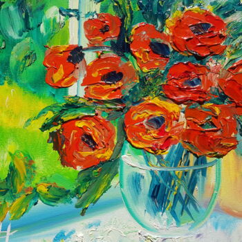 Malarstwo zatytułowany „Bouquet of poppies” autorstwa Ivelina Hrytsylo, Oryginalna praca, Olej
