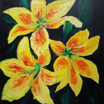 Painting titled "Yellow lilies" by Ivelina Hrytsylo, Original Artwork, Oil