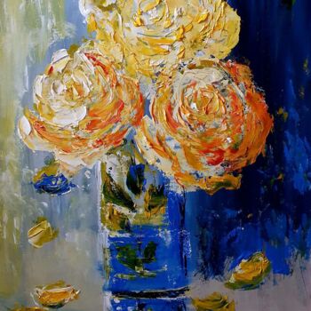 Malerei mit dem Titel "Yellow roses" von Ivelina Hrytsylo, Original-Kunstwerk, Acryl