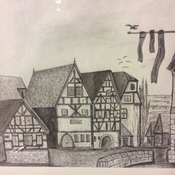 Painting titled "Altstadt von Marbac…" by Karl-Heinz Ivenz, Original Artwork, Pencil