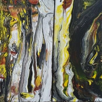 Painting titled "Yellow 2 Set Fluid…" by Iveta Zaharova (Kārkla), Original Artwork, Acrylic