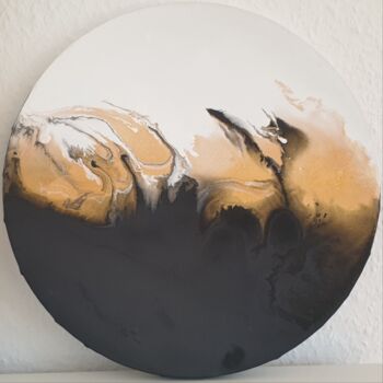 Painting titled "Round black gold wh…" by Iveta Zaharova (Kārkla), Original Artwork, Acrylic