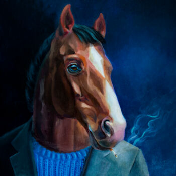 Pittura intitolato "Horse Bojackman" da Katya Ivleva, Opera d'arte originale, Olio Montato su Telaio per barella in legno