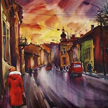 Painting titled "City before evening" by Ivan Maksymiuk, Original Artwork, Watercolor