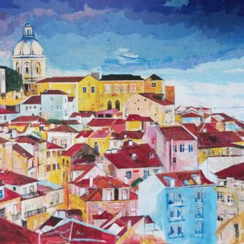 Pintura intitulada "Lisboa, Alfama" por Ivo Antunes, Obras de arte originais, Acrílico Montado em Armação em madeira