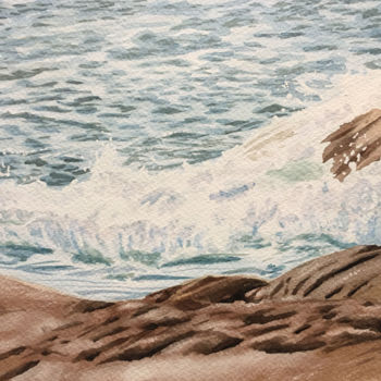 Pintura titulada "Vague sur les roche…" por Ivonick, Obra de arte original, Acuarela