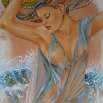 Malerei mit dem Titel "Na fali" von Iwona Wierkowska-Rogowska, Original-Kunstwerk, Aquarell
