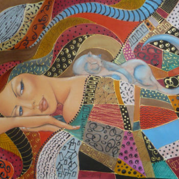 Картина под названием "Kocie pomruki" - Iwona Wierkowska-Rogowska, Подлинное произведение искусства, Акварель