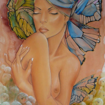 Pintura titulada "Królowa motyli" por Iwona Wierkowska-Rogowska, Obra de arte original, Acuarela