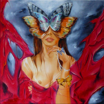 Painting titled "Madame Butterfly" by Iwona Wierkowska-Rogowska, Original Artwork, Oil