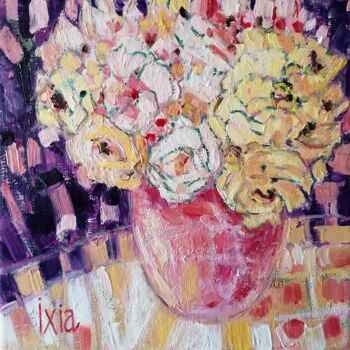 Painting titled "Notes en bouquet" by Ixia, Original Artwork, Oil Mounted on Wood Stretcher frame