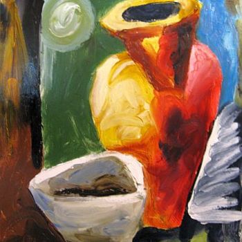 Картина под названием "Jug and Plate" - Ixygon, Подлинное произведение искусства, Масло