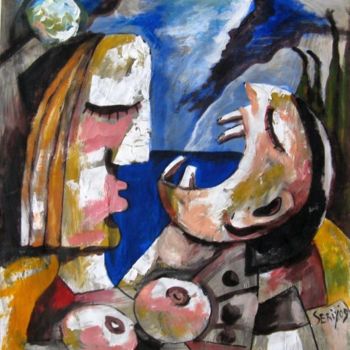 Pittura intitolato "Couple on the beach" da Ixygon, Opera d'arte originale, Olio