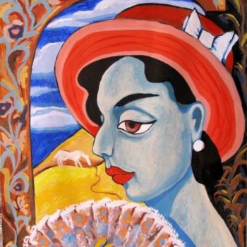 Painting titled "Woman in Red Hat" by Ixygon, Original Artwork, Oil