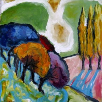 Malerei mit dem Titel "Three Poplar Tree" von Ixygon, Original-Kunstwerk, Öl