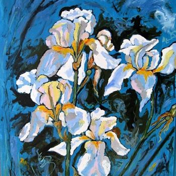 Painting titled "White Irises" by Ixygon, Original Artwork, Oil