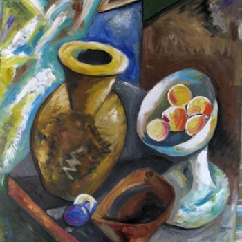 Painting titled "Still Life with Vase" by Ixygon, Original Artwork, Oil